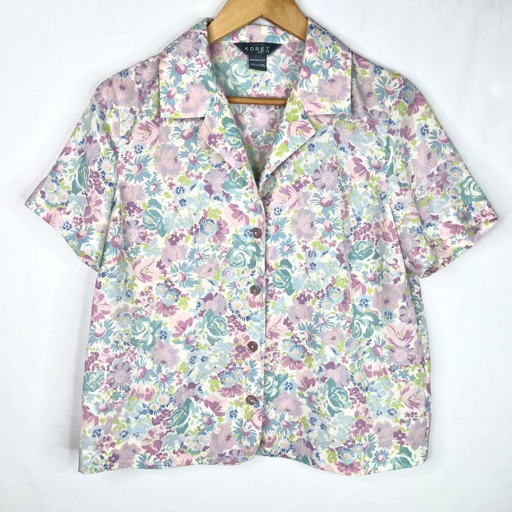 Vintage Koret Petite Pastel Floral Button Down Shirt 10P